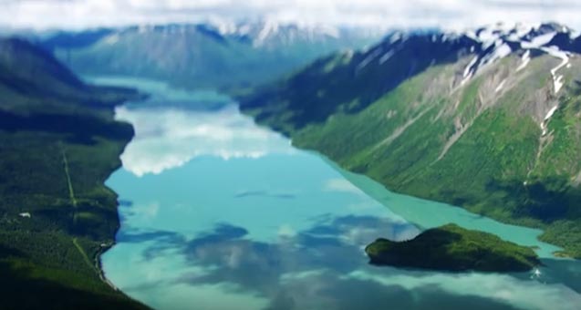 Aerial view of Kenai Lake and the headwaters of the Kenai River