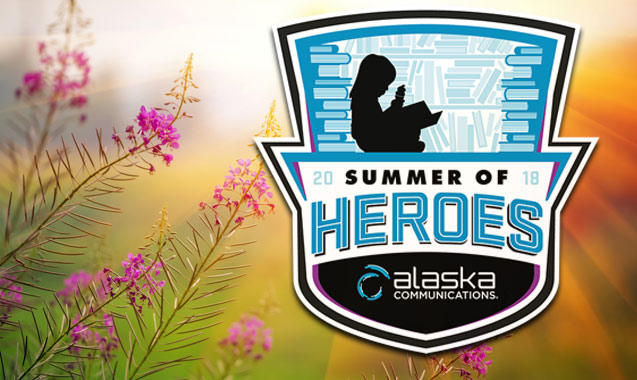 The Summer of Heroes logo displayed against a field of sun-lit fireweed.