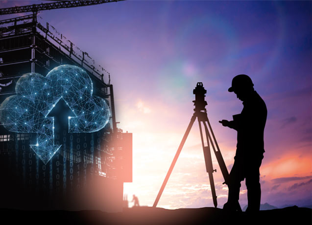 Survery crew working near a commercial building site